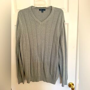 John Ashford Sweater: Gray, V-Neck, 💯% Cotton, Long Sleeves, Size XL